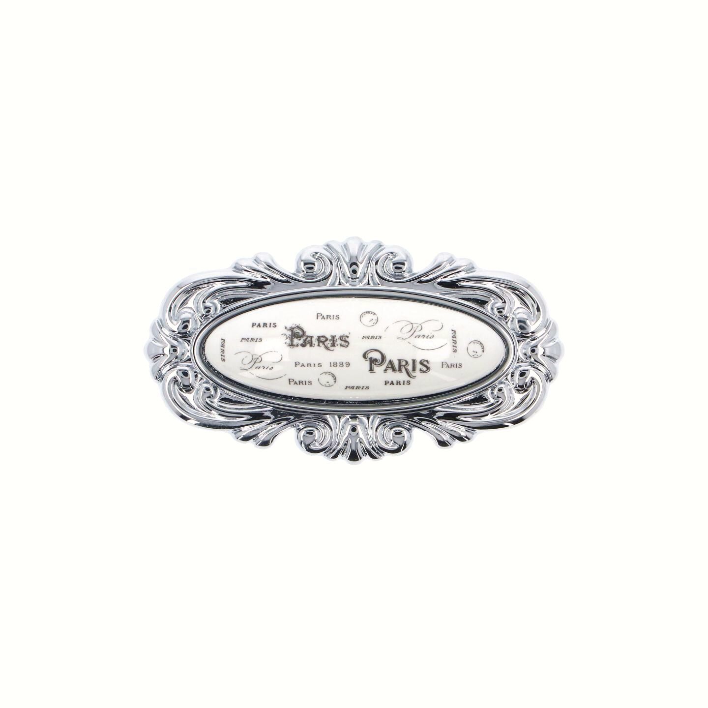 Pomolo per mobili - Cromo lucido - Lega di Zinco / Porcellana - Stile Classico - 80x28x43mm - immagine 2