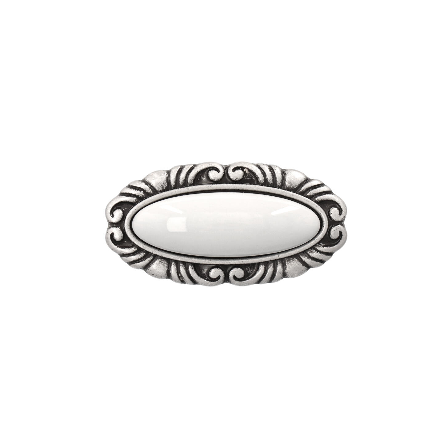 Pomolo per mobili - Argento vecchio brillante - Lega di Zinco / Porcellana - Stile Classico - 73x28x38mm - immagine 3