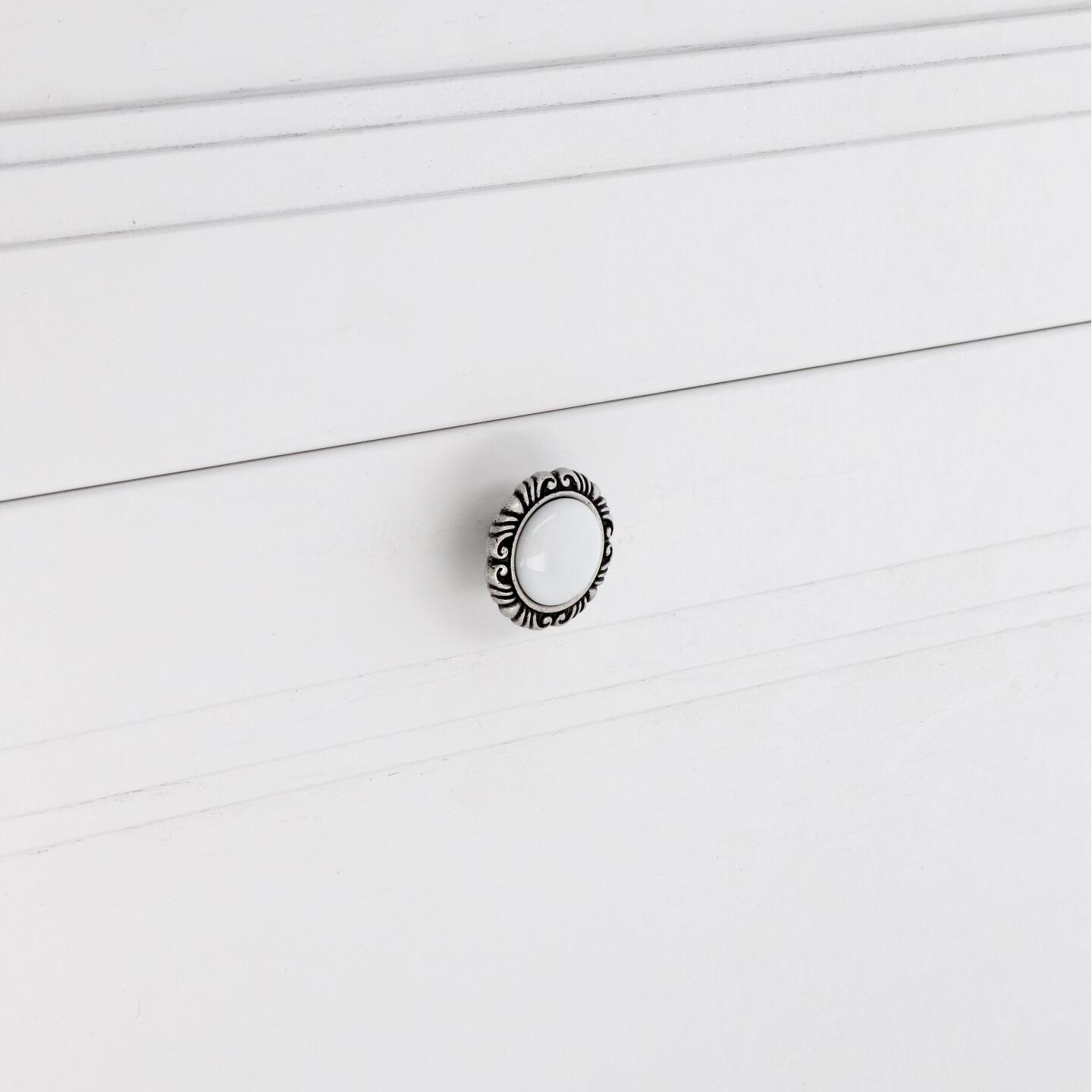 Pomolo per mobili - Argento vecchio brillante - Lega di Zinco / Porcellana - Stile Classico - 0x27x0mm - immagine 5