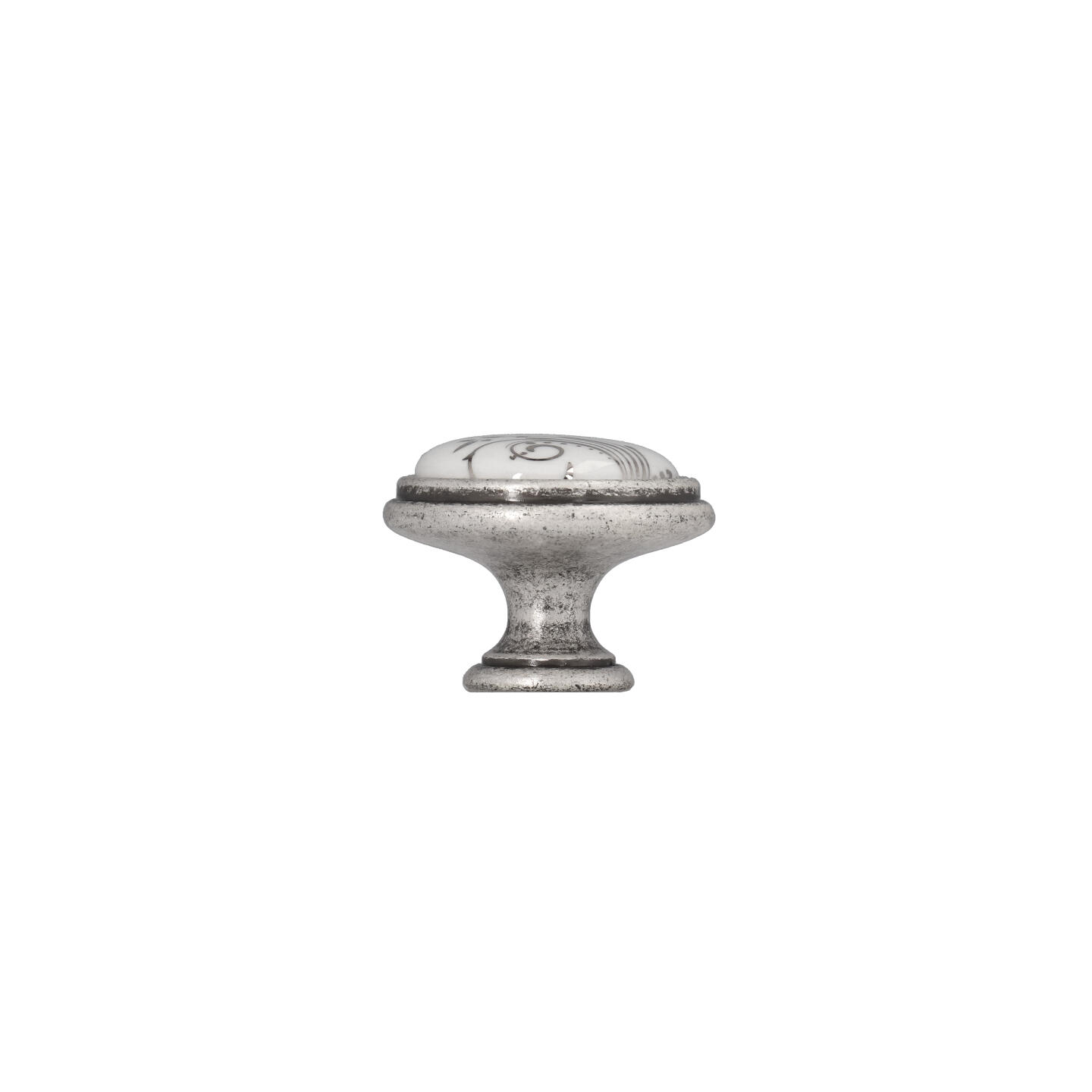 Pomolo per mobili - Argento vecchio brillante - Lega di Zinco / Porcellana - Stile Classico - 0x27x0mm - immagine 2